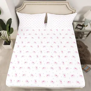 Pink Cartoon Bowknot Kids Fitted Sheet,Cute Bow Tie Knot Princess Bedding Set,Girls Boys Room Decor,Geometric Dots Patchwork White Dreamy Bed Sheet,(No Flat)