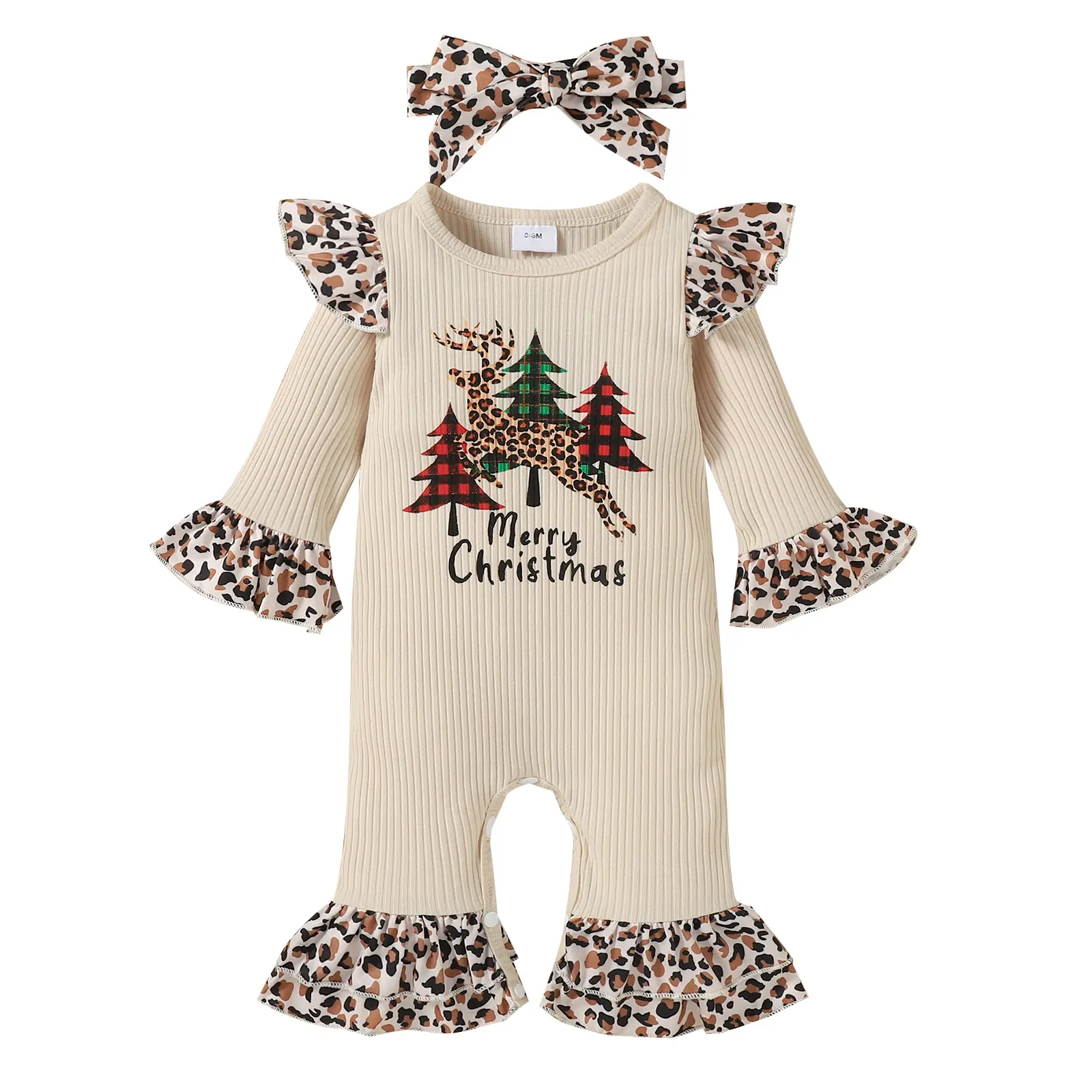 Newborn Baby Girl Christmas Outfits Infant Christmas Romper Cute Ruffle Jumpsuit Bodysuit Kids  Clothes with Headband