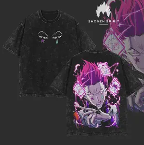 Hisoka Morou - Hunter x Hunter Anime Double Printed Vintage Washed Unisex Oversize Anime Manga Washed Heavyweight Cotton T-shirt, gifts For Anime Fan, Anime Lover