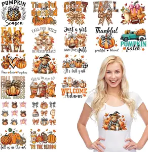20 Sheets Fall Iron on Transfers for T-Shirts, Autumn Pumpkin Bow DTF Transfers Ready to Press Heat Transfers Vinyl, Iron on Patches  for Clothes Backpack Bag Pillow Covers DIY Crafts