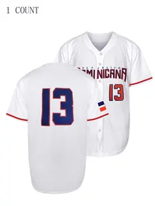 Men's Letter & Number Patched Button Front Baseball Jersey, Casual Loose Short Sleeve V Neck Baseball Top for Fall & Winter, Baseball Christmas Gifts, Jersey Tops