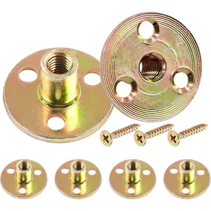 64PCS M8 Brad Hole Tee Nut Carbon Steel Screw-in T Nuts Round Base Mounting Hardware Fitting Flange Insert Female Thread Fastener with Screws