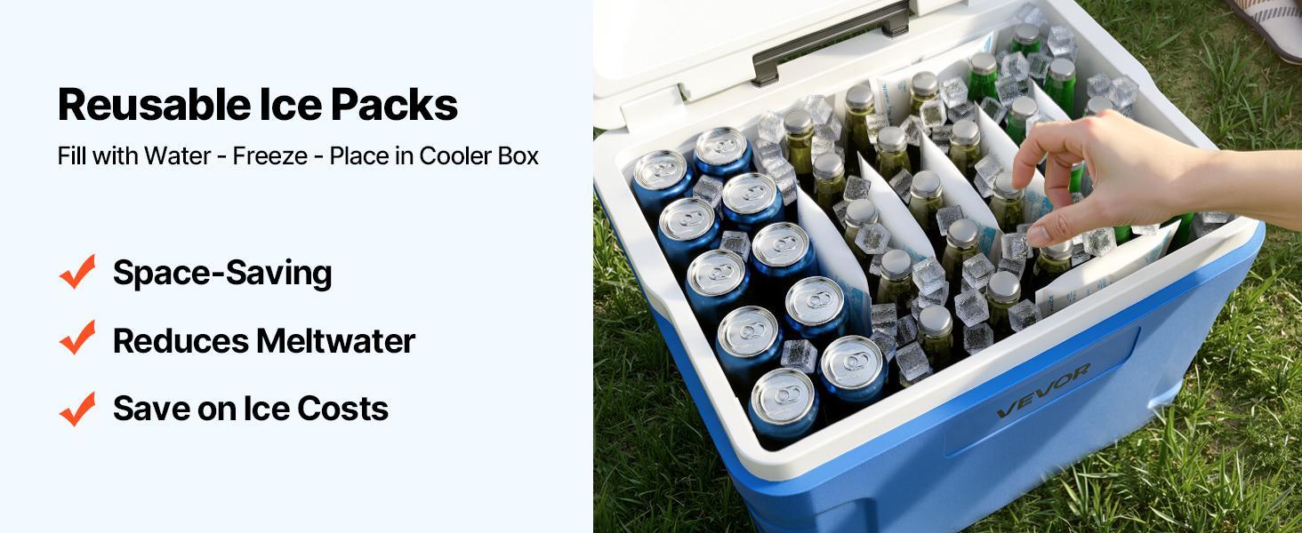 VEVOR 45QT Portable Rolling Hard Cooler with Wheels, Leak-Resistant Heat Insulating Coolbox, 48-Hour Ice Retention, Lightweight Durable Coolers & Cool Bags, Heavy Duty Protection for Campfire-BBQ Party, Food & Beverage#BackToSchool