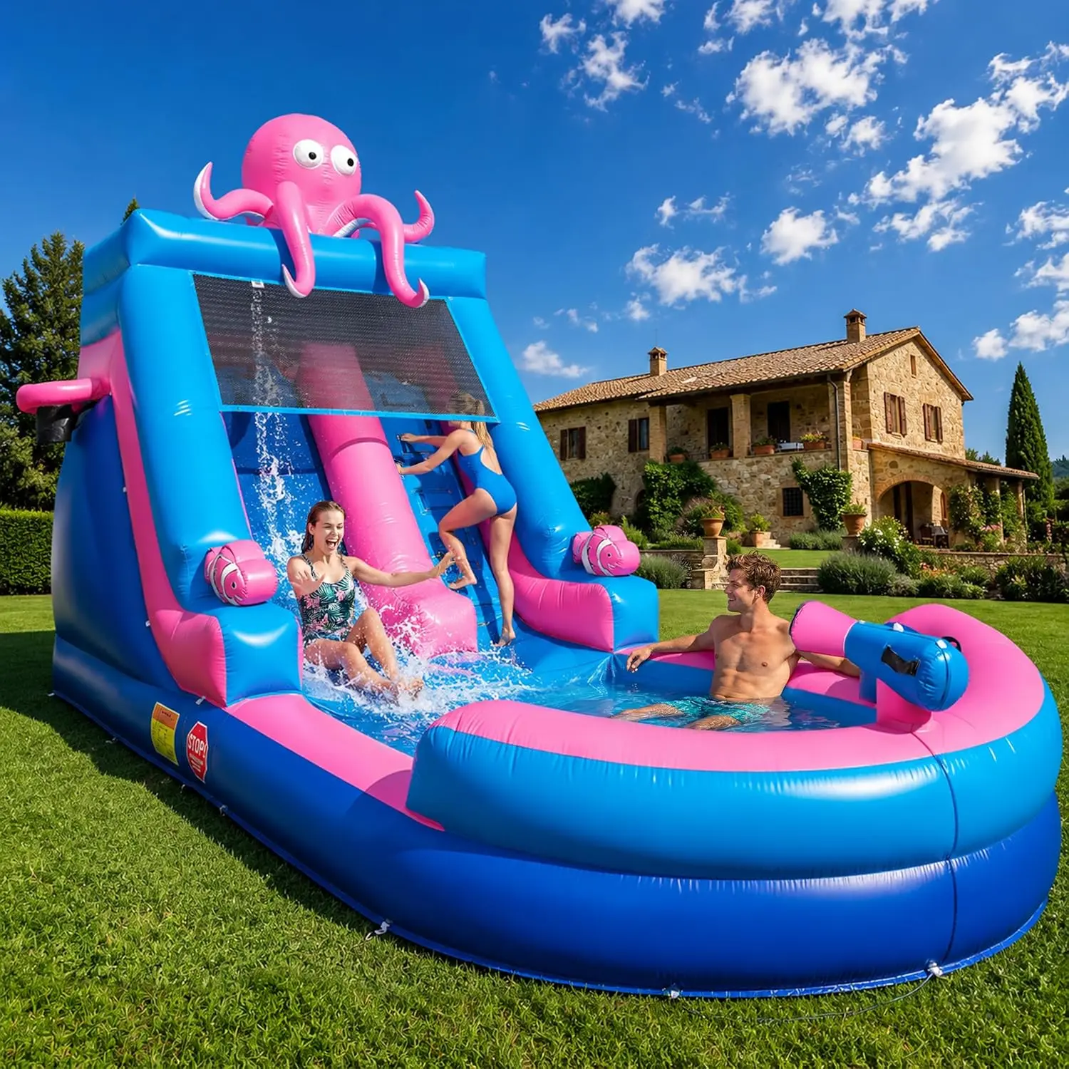 Inflatable Commercial Grade Water Slide: 21 ft (L) for Adults & Teenagers - Large Pool, Premium PVC, 1100W Blower, Octopus Style - for Backyard Party Outdoor