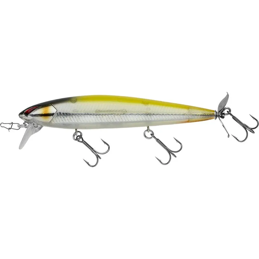 Nories Laydown Minnow Wake Prop Plus Topwater Bait - 4.5 in, Weeds-Friendly, Low-Pitched Rattle, Long-Lasting Performance, Attracts Bass, Easy for Fish to Bite