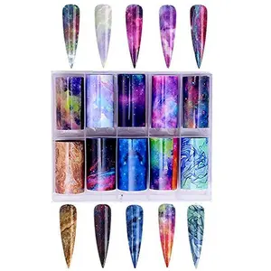 20 Color Starry Sky Stars Nail Art Foil with Nail Glue Holographic Transfer Stickers for DIY Salon Home Use Laser Effect Nail Foil Stickers Set