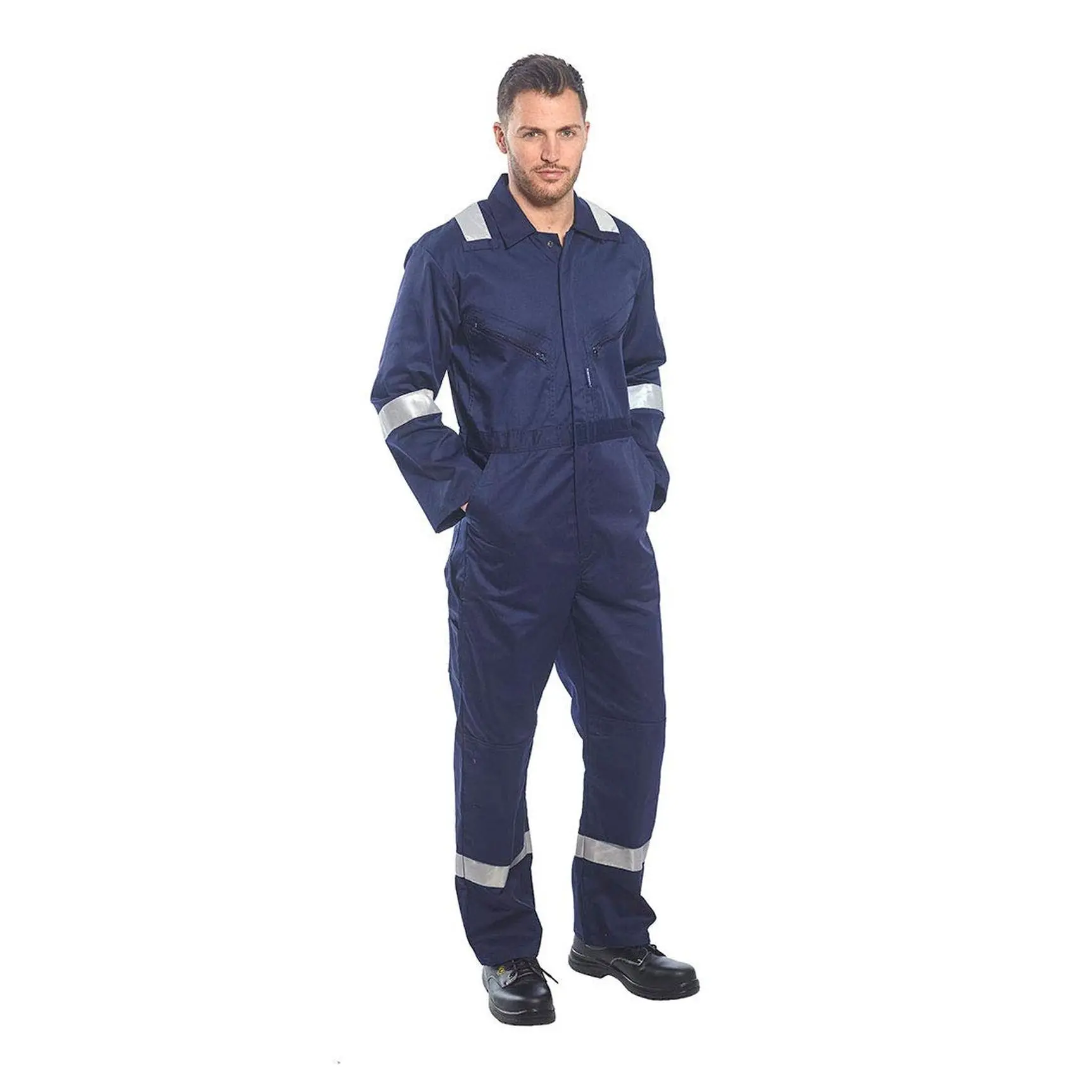 Iona Coverall Overall Boiler Suit Hi Vis Visibility Reflective Work Wear, XXL Navy