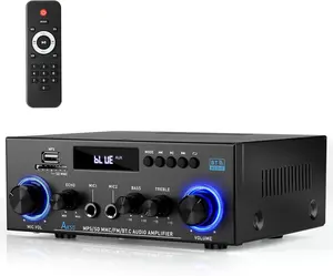 Stereo Audio Amplifier, 2 Channel 400W Bluetooth 5.0 Home Audio Stereo Receiver with FM, Echo, AUX, USB, SD, MIC Inputs, Power Amplifier for Passive Speakers and Active subwoofer