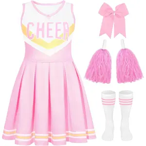 X-CPA25   Cheerleading Outfit for Girls Pink Cheerleader Costume for Kids Cheerleader Dress for Toddler’s Halloween Gifts