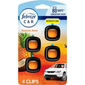 Febreze Car Air Freshener, Odor-Fighting Automotive Vent Clip, Scented Car Accessories, Long Lasting for Strong Odors, Hawaiian Aloha Scent, 4 Count