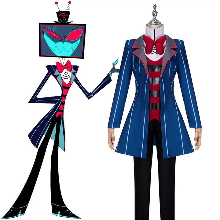 Women's TV Villain Cosplay Costume, Full 5-Piece Polyester Suit Set with Artificial Leather Details, Hat, and Bowtie Accessories, Clothes
