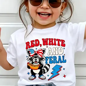 Youth and Adult Red White and Feral 4th of July T-Shirt, Patriotic Coquette Bow feral with Hot Dog, Toddler 4th Of July Shirt, 4th Of July Shirt, Independence Day tee, patriotic tee, Youth Clothing, summer outfit, holiday outfit