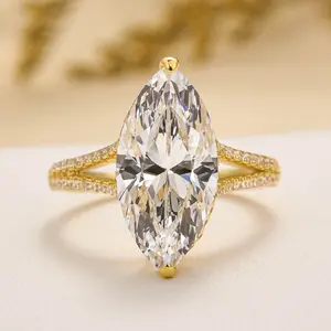RODIFFY 4Ct Classic Marquise Cut Engagement Ring in Sterling Silver for Women,5A Cubic Zirconia 925 Silver Wedding Ring