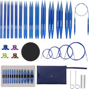 13 Pairs Interchangeable Circular Knitting Needles Set 3mm-10mm Interchangeable Aluminum Round Knitting Needles Set with 4 Memoryless Cables for DIY Knitting Lovers