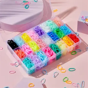2000 Pcs Colorful Hair Scrunchies, 24-Grid Storage Box, Kids' Hair Ties, Candy-Colored, Stylish Braiding Hair Ropes, Hair Bands with Good Elasticity, Fashion Hair Accessories