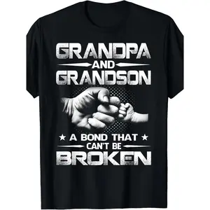 Grandpa and Grandson, Unbreakable Bond T-Shirt, Cotton Creative Printed Pattern Short Sleeve - Gifts for Family Friends - Four Seasons Comfortable Daily Wear - Holiday Anniversary Gifts - Premium Crew Neck Men'S T-Shirt