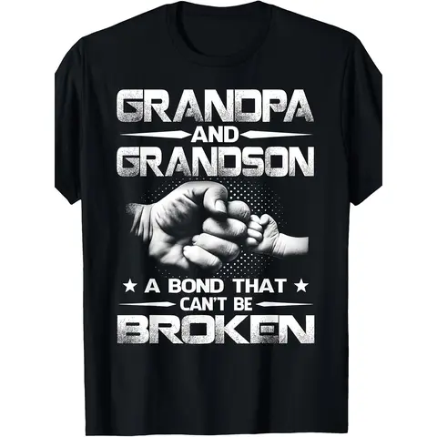 100% Cotton Grandpa And Grandson, Unbreakable Bond T-Shirt, Cotton Creative Printed Pattern Short Sleeve - Gifts For Family Friends - Four Seasons Comfortable Daily Wear - Holiday Anniversary Gifts - Premium Crew Neck M Golf Gift T-Shirt For Men And Women