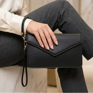 Women’s Black Envelope Clutch Wristlet Crossbody Bag – Minimalist Evening & Everyday Bag – Style #F2356