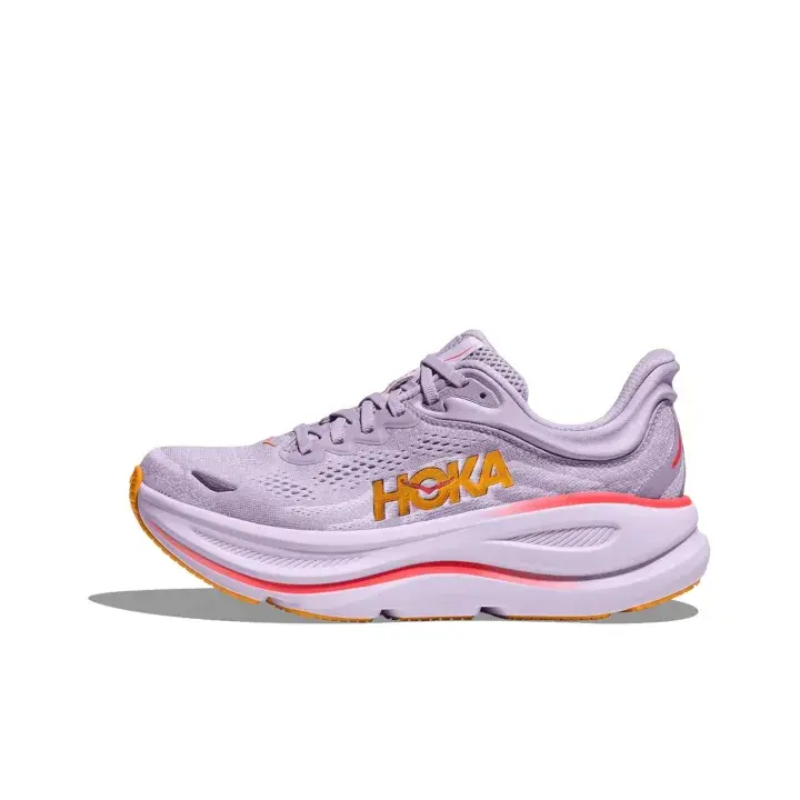 Dual Color Lavender Purple Orange Mesh Knit Athletic Sneakers, Wear Resistant Multi Direction Traction Rubber Sole Lace Up Outdoor Long Distance Jogging Shoes