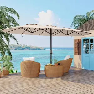 15FT Double-Sided Patio Umbrella with Base for Backyard Dining, Poolside Shade and Outdoor Gatherings