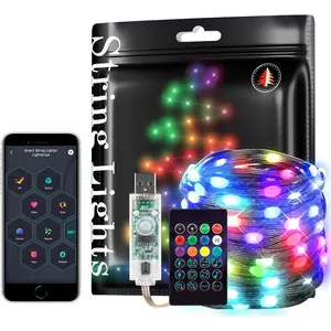 49.3ft Sound Control RGB Smart String Lights App & Remote Control  Multi-Color Waterproof USB Lights LED Lights for Bedroom Outdoor，festival， Wedding Party Decor