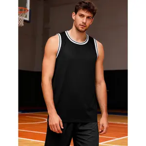 Blank Plain Black Basketball Jersey, Casual Sports Training Wear, For Men Basketball Players, Sleeveless Breathable Athletic Tank Top