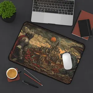 Medieval Knight Desk Mat | Fantasy Dragon Mouse Pad | Warrior Desk Pad | Gothic Castle Gaming Mouse Mat for RPG, DND, and Dark Academia Aesthetic | Dark Fantasy Desk Decor | Desk Accessories