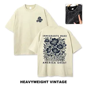 Immigrants Make America Great Anti ice Shirt S~5XL Oversize Unisex Washed T-Shirt for Women and Men's Unisex Fit Batik Cotton Oversize Streetwear Menswear  Super Soft Pre-Shrunk