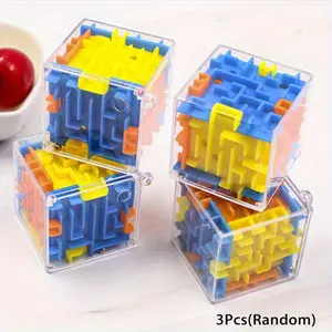 3pcs 3D Maze Kids Puzzle Toy with Rolling Ball Game - Educational Decompression Toys for Motor Skills Development, Multicolor Plastic Cube Favors for Birthday Party Favors, Christmas, Halloween & Holiday Events, Games | Intricate Maze Design | Compact Des