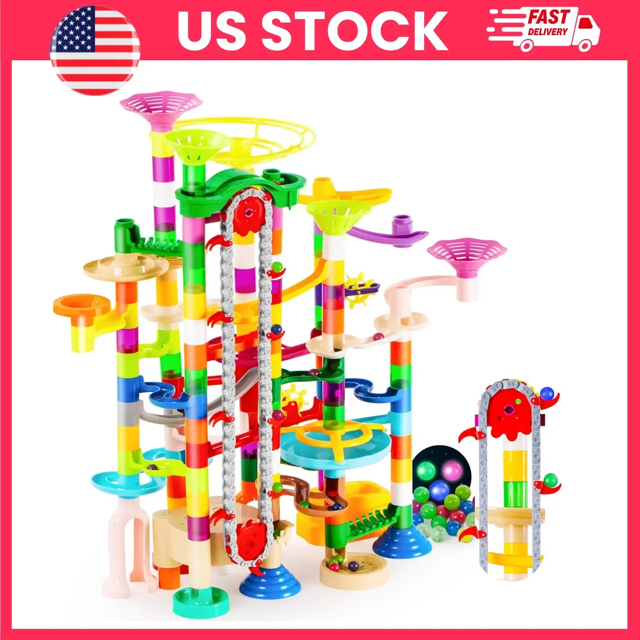 236PCS Marble Run Building Set with Motorized Elevator, Glow in The Dark Marble Track Construction Toy, 45 Marbles, STEM Building Blocks for Kids, Educational Gift for Boys & Girls | engineering toy,brain toys,birthday gifts,easter gifts,learning toy