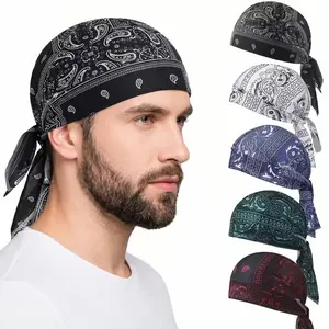 5 PCS Paisley Bandana Durags Set | Adjustable Tie-Back Head Wrap for Men & Women | Breathable Biker Pirate Hat | Quick-Dry Helmet Liner for Sports