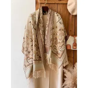 Boho Style Paisley Print Fringe Trim Shawl, Casual Soft Warm Scarf for Fall & Winter, Fashion Accessories for Women & Girls
