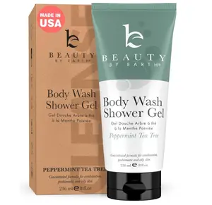 Beauty by Earth Peppermint Tea Tree Oil Shower Gel Body Wash - Made in USA with Organic Ingredients, Mens Body Soap Liquid, Moisturizing Natural Body Wash for Men & Women, Non Toxic Body Wash