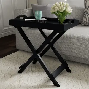 Folding End Table with Removable TV Tray, Black