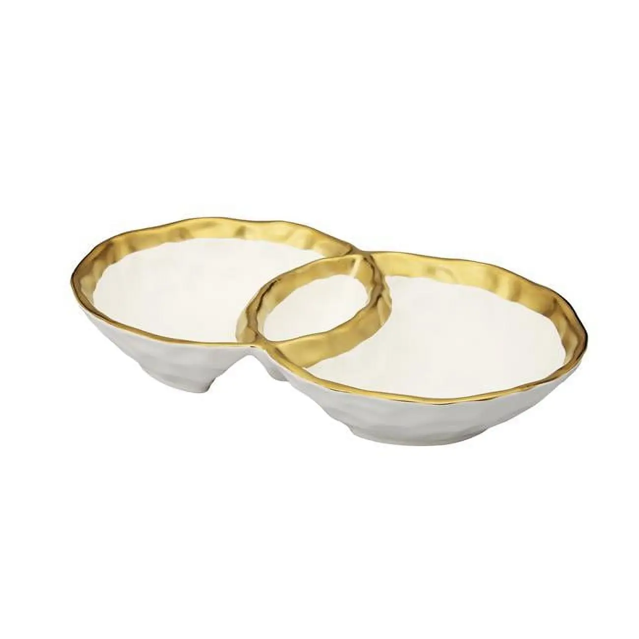 Classic Touch WPD538 Porcelain Round Double Bowl with Gold Rim - White Tableware Dish Set