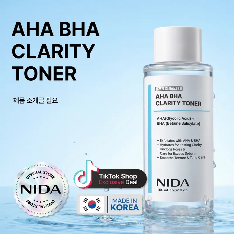 NIDA AHA BHA Clarity Toner Daily Exfoliant Skincare Soothing