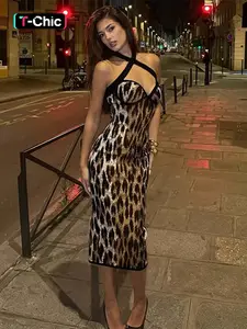 Tiger Striped Tight-Fitting Sleeveless Dress, Stylish Leopard Tiger Print Pattern Design, Perfect for Casual & Party Wear, Trendy Women's Clothing, Womenswear