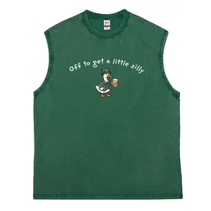 Unisex Vintage ”Off To Get A Little Silly“ Washed Vest，St. Patrick’s Day Graphic  Vest，Retro Print Sleeveless  Vest, Perfect Boyfriend Gift