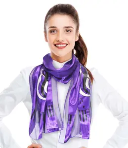 CBC Crown Lightweight Large Treble Clef Design Silk Feeling Music Scarf - Purple