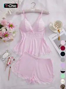 Women's Halloween Lace-Trim Sleepwear Set, Soft and Comfortable Fitted Design, Casual All-Season Home Wear, 2-Piece Shorts Set Lingerie