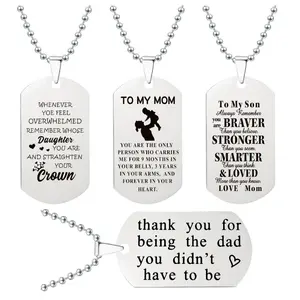 Necklace Stainless Steel Military Card Engraving Father Mother's Day Thanksgiving Christmas Gift Titanium Steel Necklace