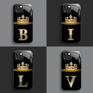Suitable for [iPhone 15] New high-end crown letter glass mobile phone case new business simple explosion-proof mobile phone case affordable anti-fall anti-fingerprint 995