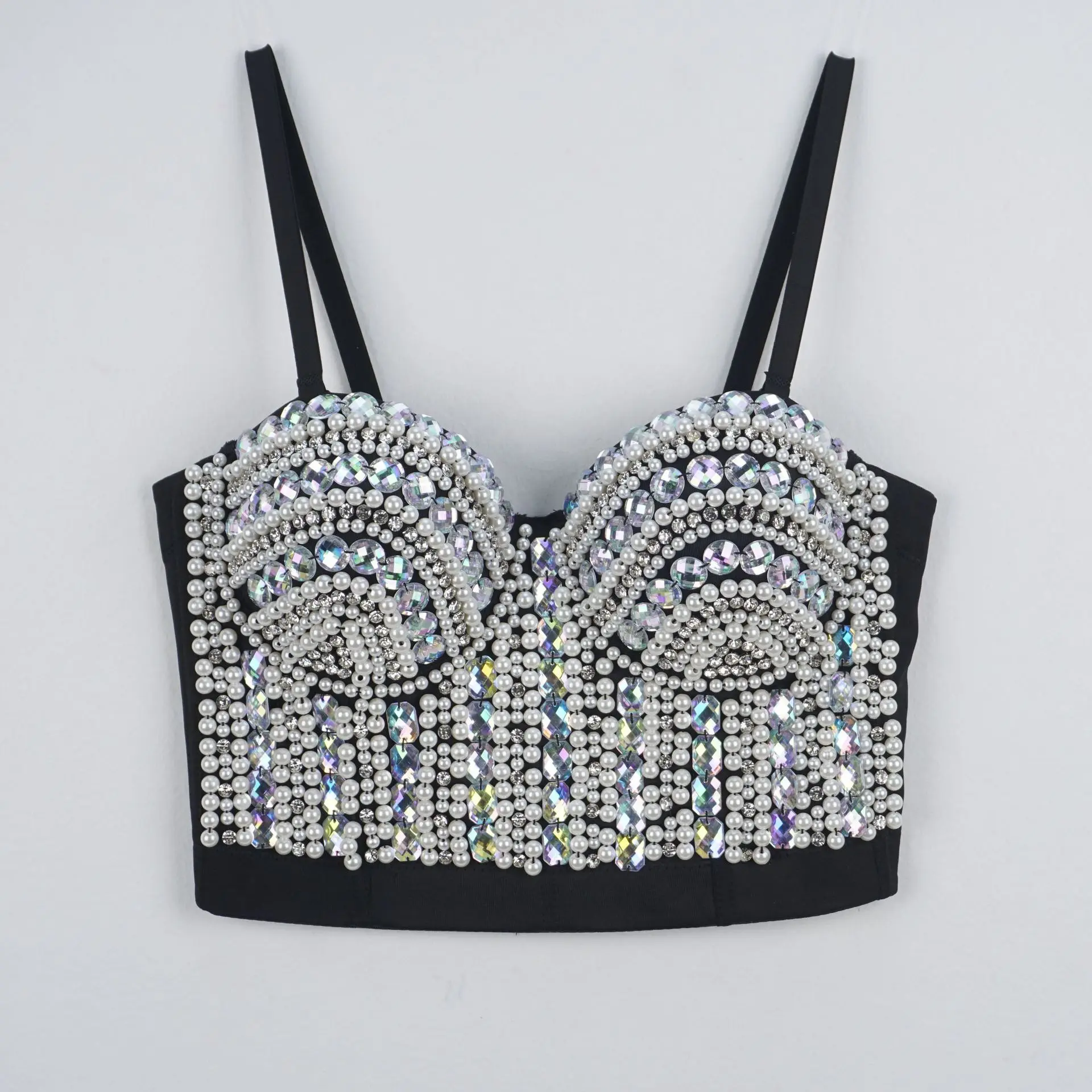 Corset Top with Handmade Acrylic Beading, Sleeveless Glitter Bustier for Women's Rave & Party Outfits