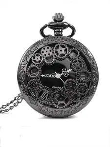 Steampunk Copper Vintage Hollow Gear Hollow Quartz Pocket Watch Necklace Pendant Watch Chain Men Women with Chain Gifts Punk Style Watch