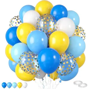 Blue and Yellow Balloons,60 Pcs 12 Inches Blue Yellow White Balloons Confetti Balloons for Soccer Party Decoration Baby Shower Anniversary Birthday Wedding Party Decorations