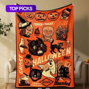 halloween themed blanket, spooky patterned soft warm throw blanket, bedroom bedding blankets, warm napping blanket for home office travel camping