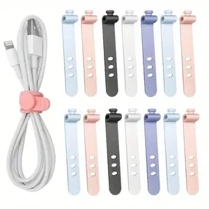 Phone Cable Organizer, Desk Cable Organizer, 10pcs Earphone Clip, Charger Cord Management, 3 Hole Line Storage Holder Clips, Data Line Bobbin Winder Straps, Gifts For Girl