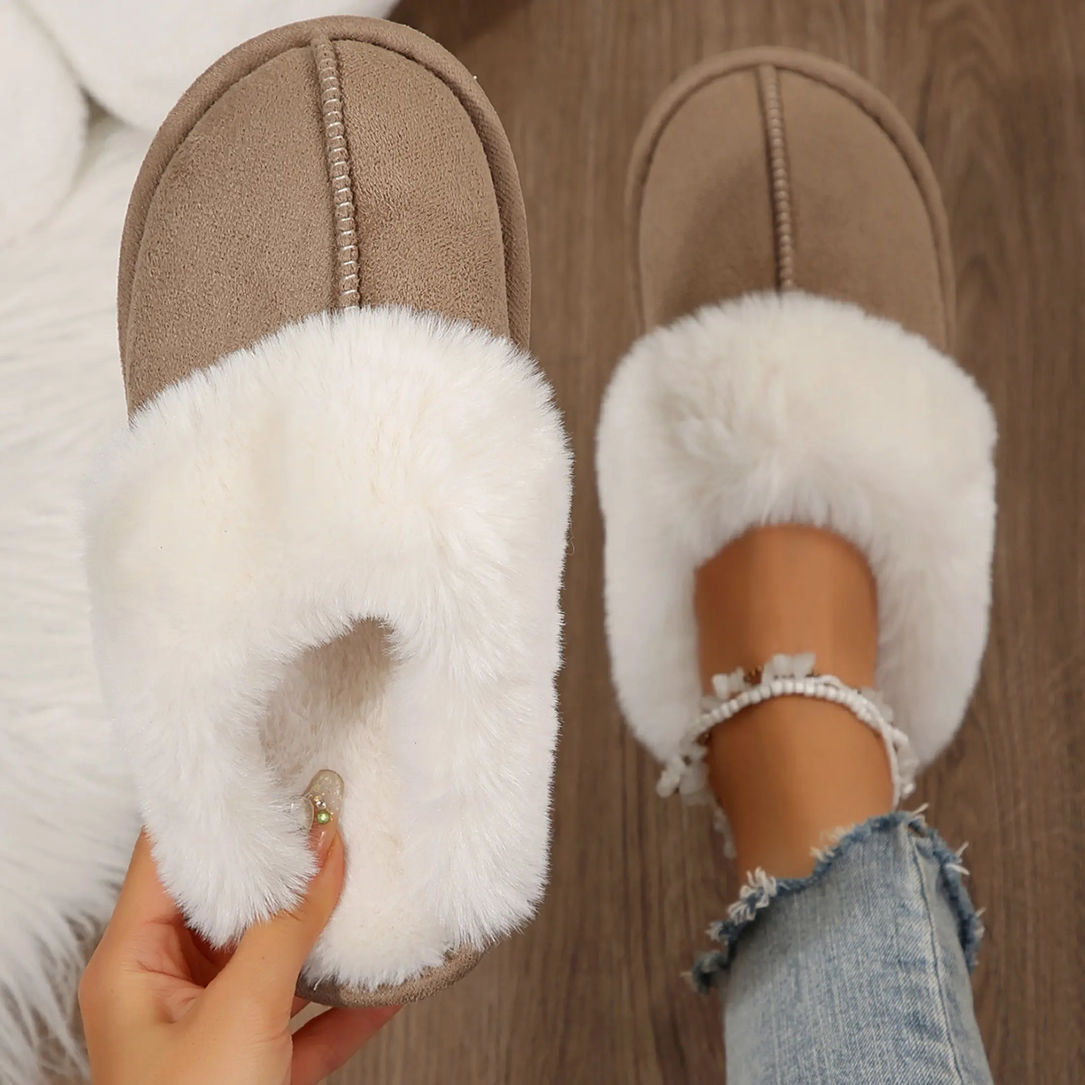 Cozy Women's Slip-On Moccasins with Fleece Lining & Non-Slip Platform - Winter Home Slippers.