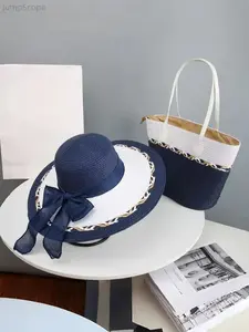 Women's Beach Bag & Sun Hat Set, Colorblock Handwoven Large Capacity Open Top Tote, Fashion Foldable Summer Accessories, Lightweight Durable Woven Combo for Beach Vacation Outdoor Activities