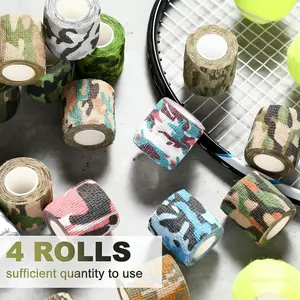 4 Roll Self-Adhesive Camouflage Bandage Rolls, Elastic Breathable Support for Sports Injuries, Ankle Wrist Protection, Outdoor Survival